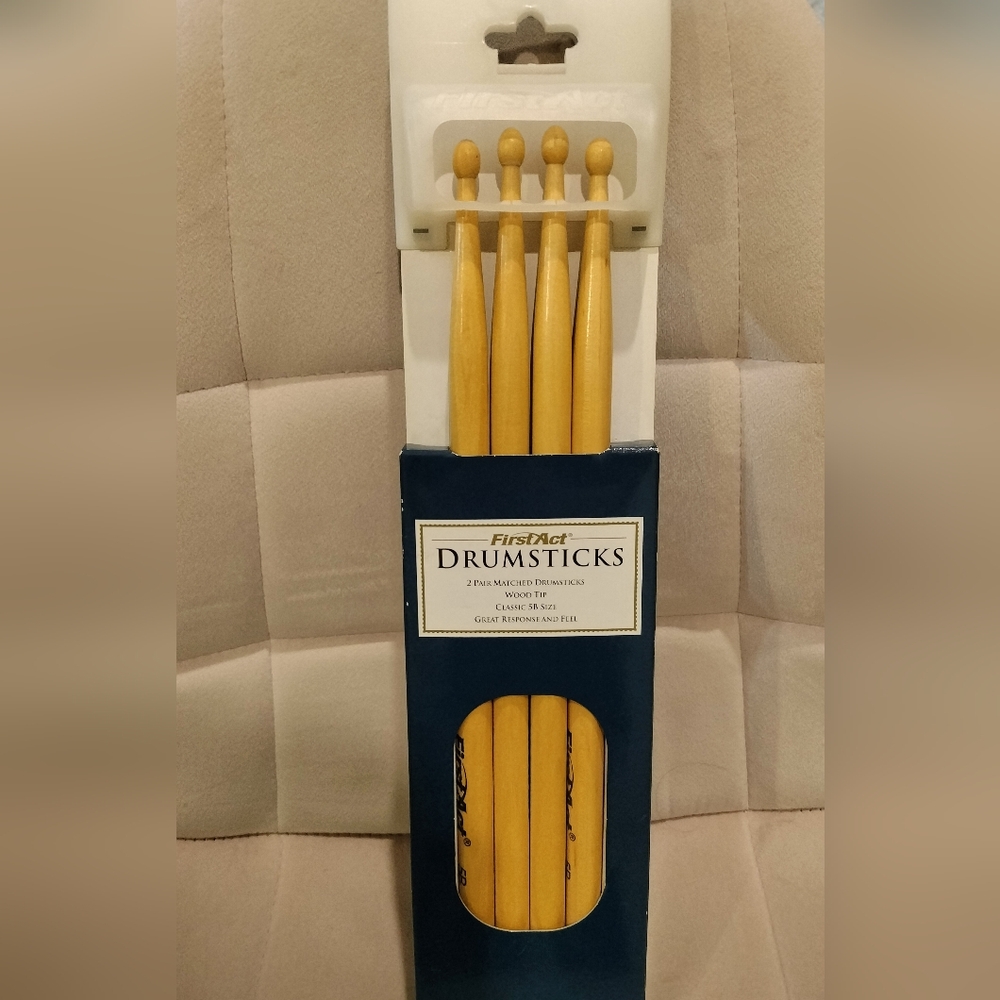 NIB First Act Wood Tipped Classic 5B Drumsticks 2 pairs
